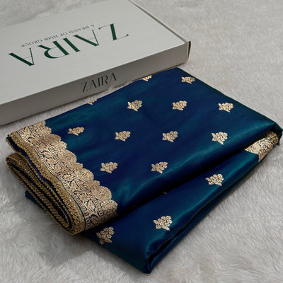 Teal Motif Satin Silk Saree with gotta patti SSGP07
