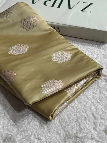 Tusser Shades Banarasi Boota Pattern Minakari Floral Mashru Silk Saree MSM-122