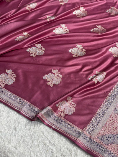 Mauve Pink Sona Rupa Floral Motif Mashru Silk Saree MCS50