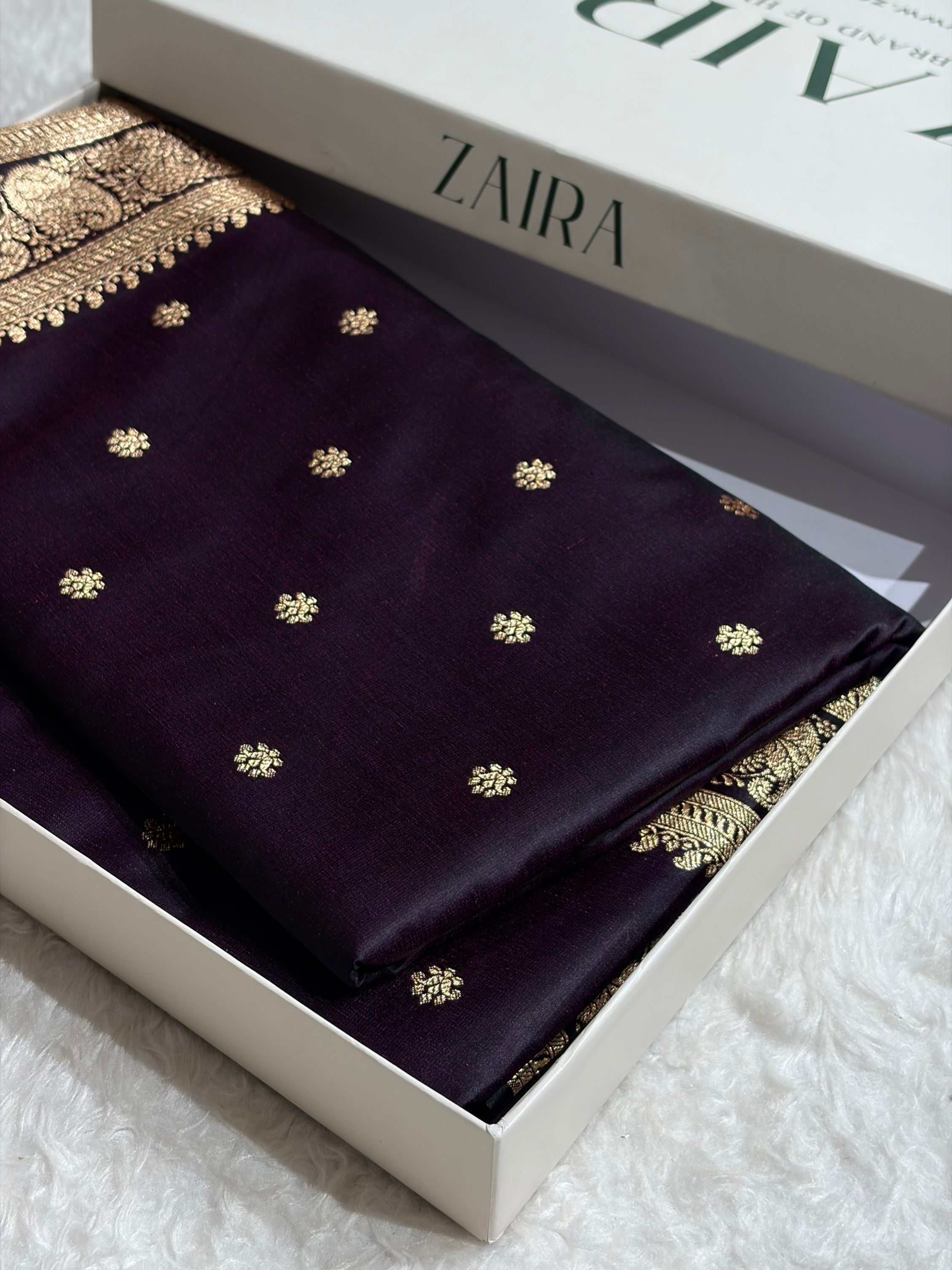 Banarasi Satin Katan Saree With Boota Pattern in Dark Wine Shades SK127