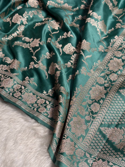 Sea Green Mashru Silk Saree Cross Pattern MS18