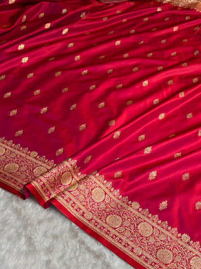 Banarasi Satin Katan Saree in Cross Red Shades SK82