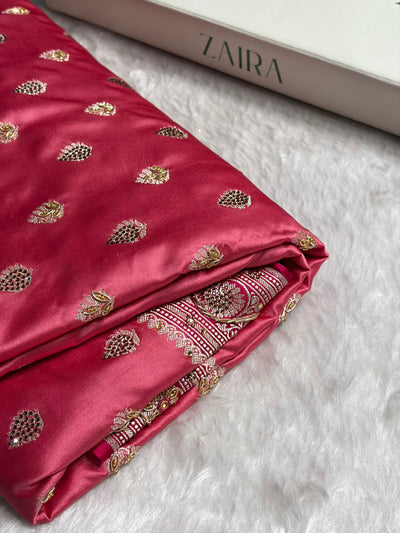 Banarasi Blush Baby Pink Shade Stone Zardozi Work Mashru Silk Boota BMCS17