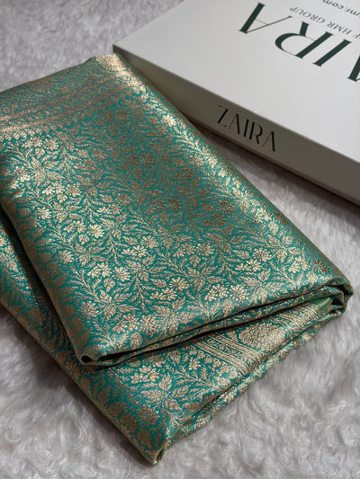Sea Green Shades Brocket Satin Silk Saree Banarasi Saree Shades SS30