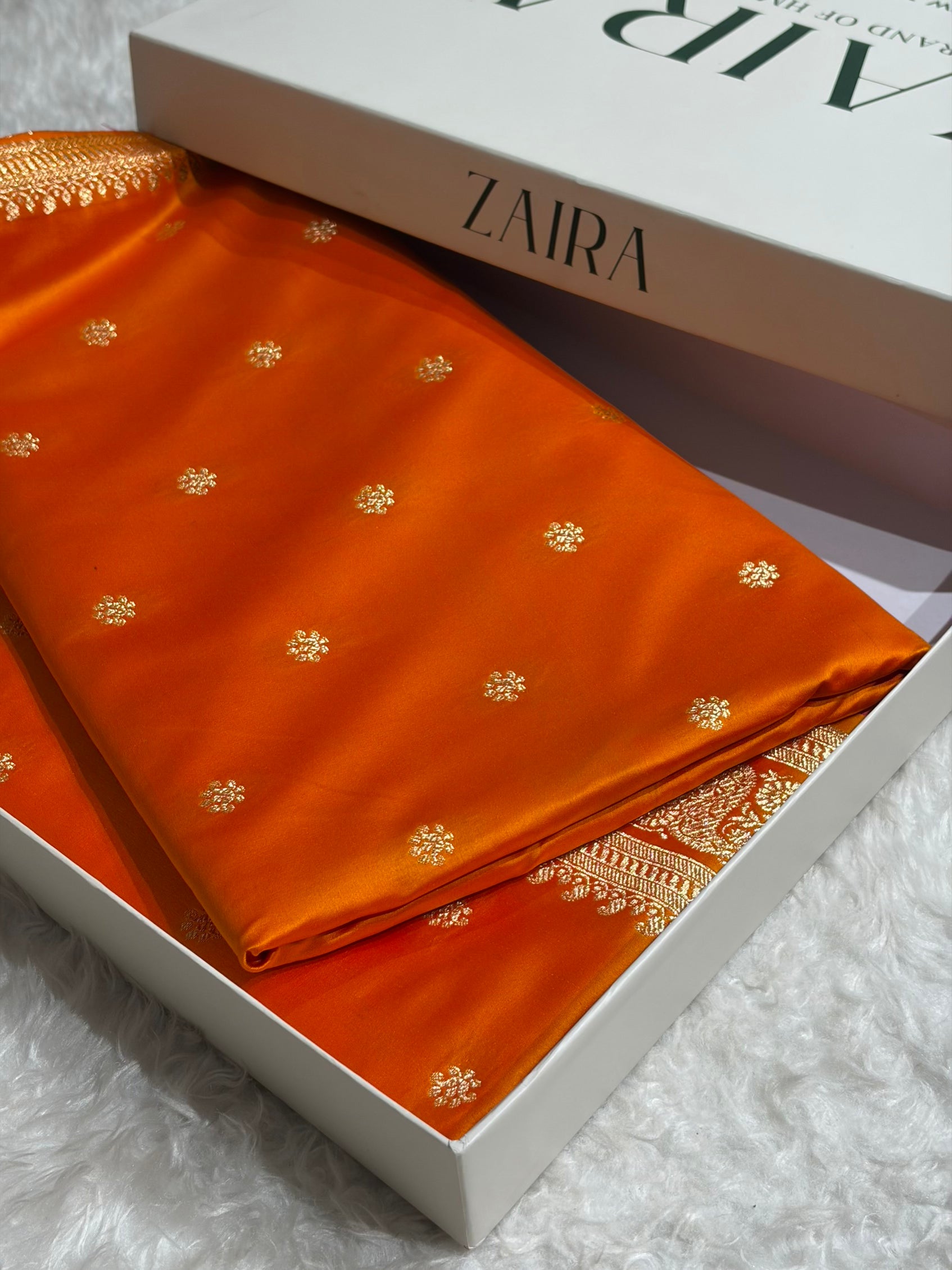 Banarasi Satin Katan Saree With Boota Pattern in Fanta Orange Shades SK127