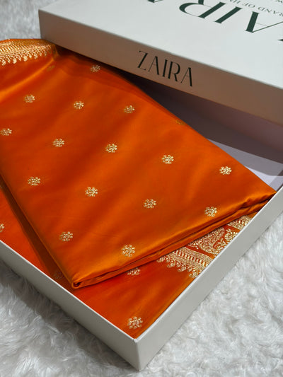 Banarasi Satin Katan Saree With Boota Pattern in Fanta Orange Shades SK127