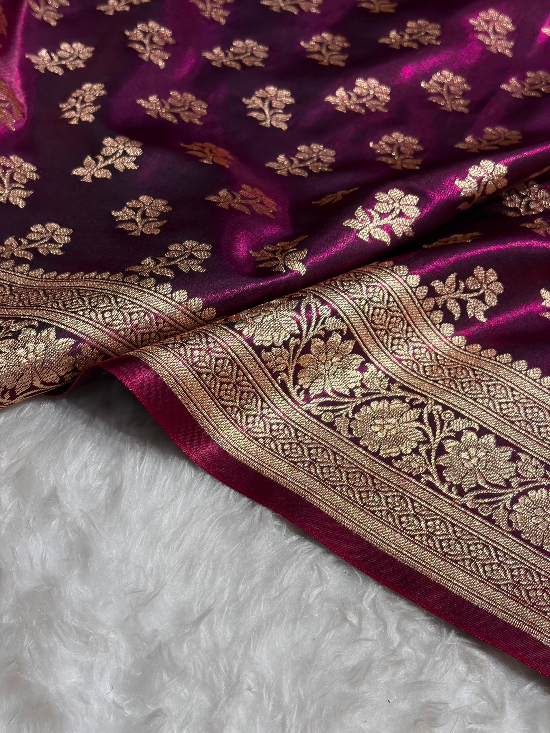 Wine Shades Banarasi Satin Silk Saree SS34