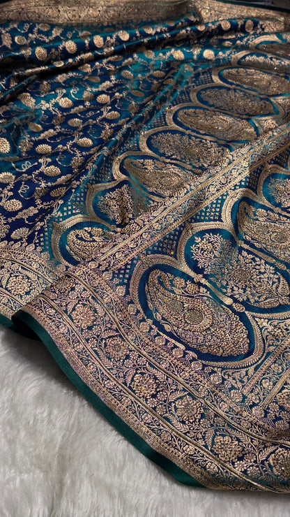 Peacock Satin Silk Jaal with Swavroski Work BSS17