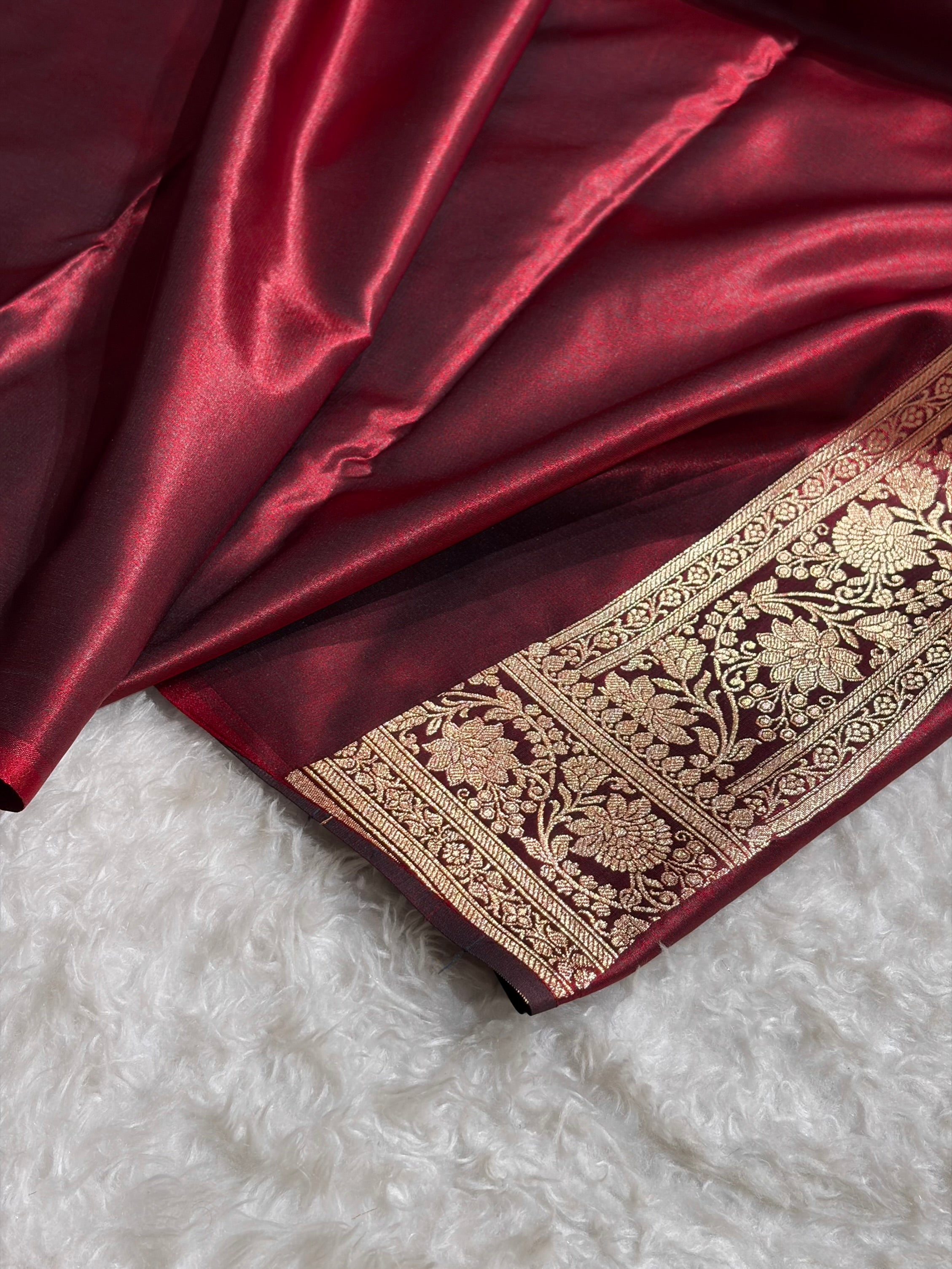 Banarasi Ultra Light Weight Satin Silk Mahroon in Cross Pattern SS10