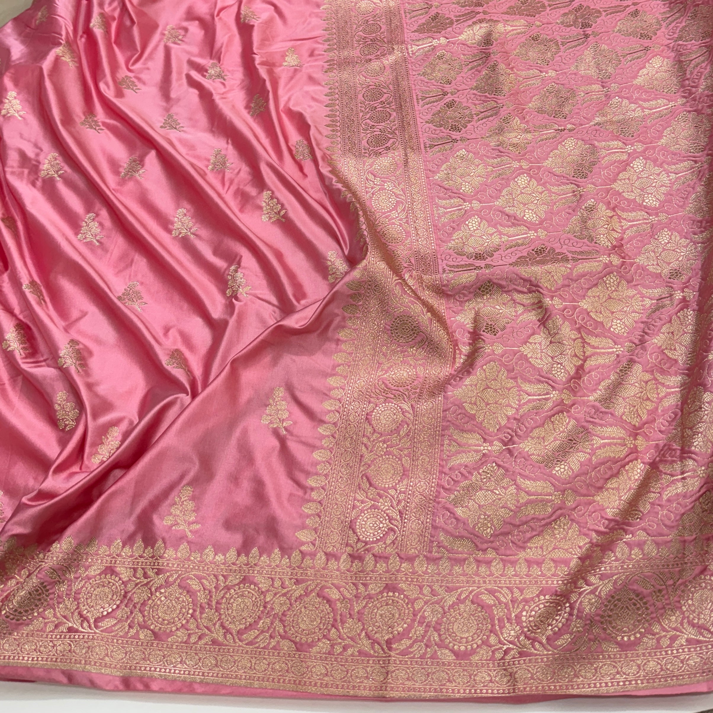 Blush pink Floral Leaf Mashru Silk Saree