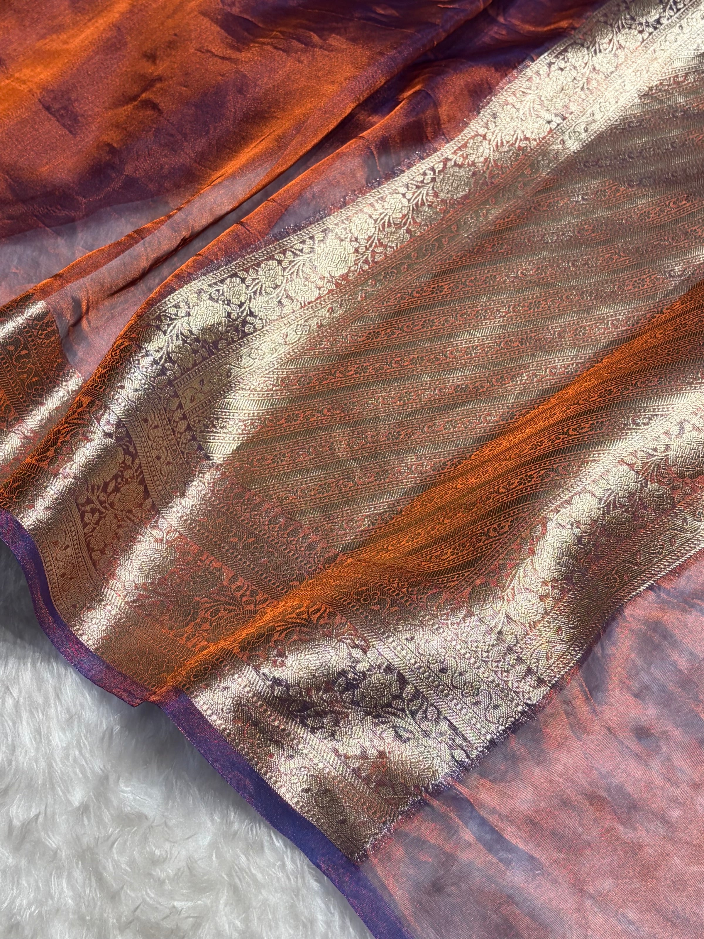 Rusty Purple Shades Pure Tissue Silk Saree with Brocade Blouse PT-08