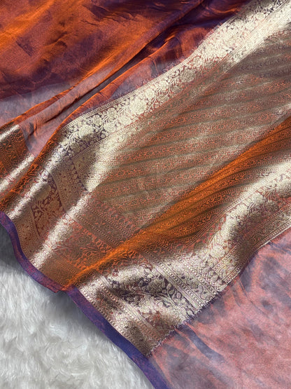 Rusty Purple Shades Pure Tissue Silk Saree with Brocade Blouse PT-08