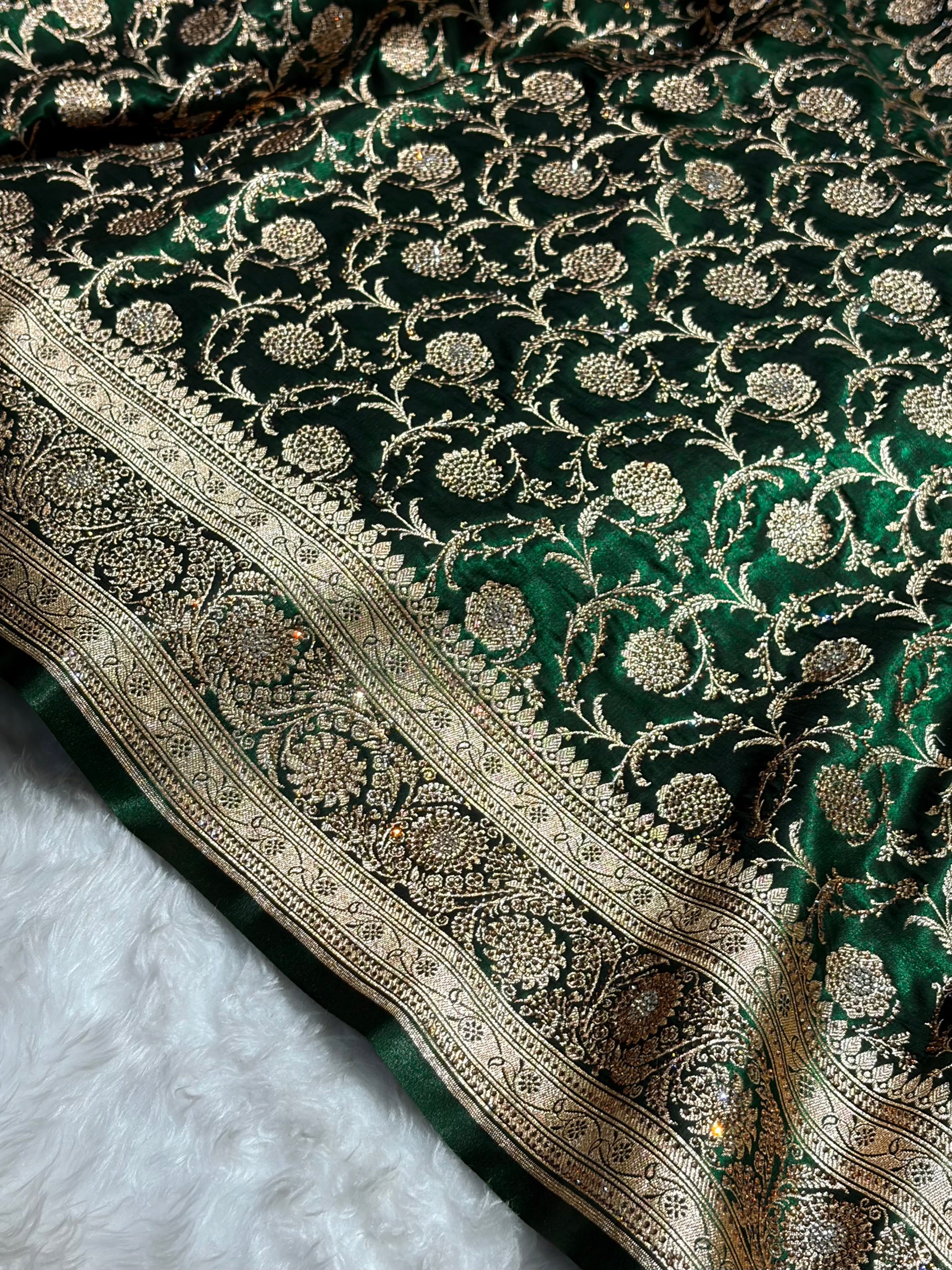 Banarasi Bridal Bottle Green  Jaal with Swarovski Stone BSS13 (E)