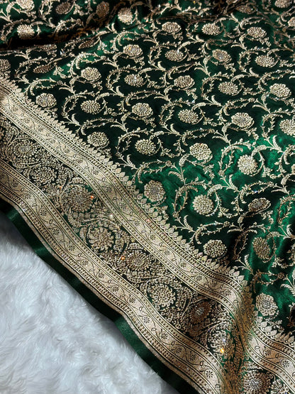 Banarasi Bridal Bottle Green  Jaal with Swarovski Stone BSS13 (E)