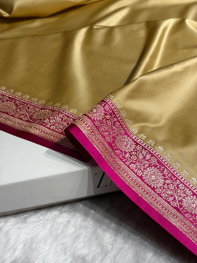 Banarasi Satin Katan Saree in Contrast Tusser / Rani Shades SK131