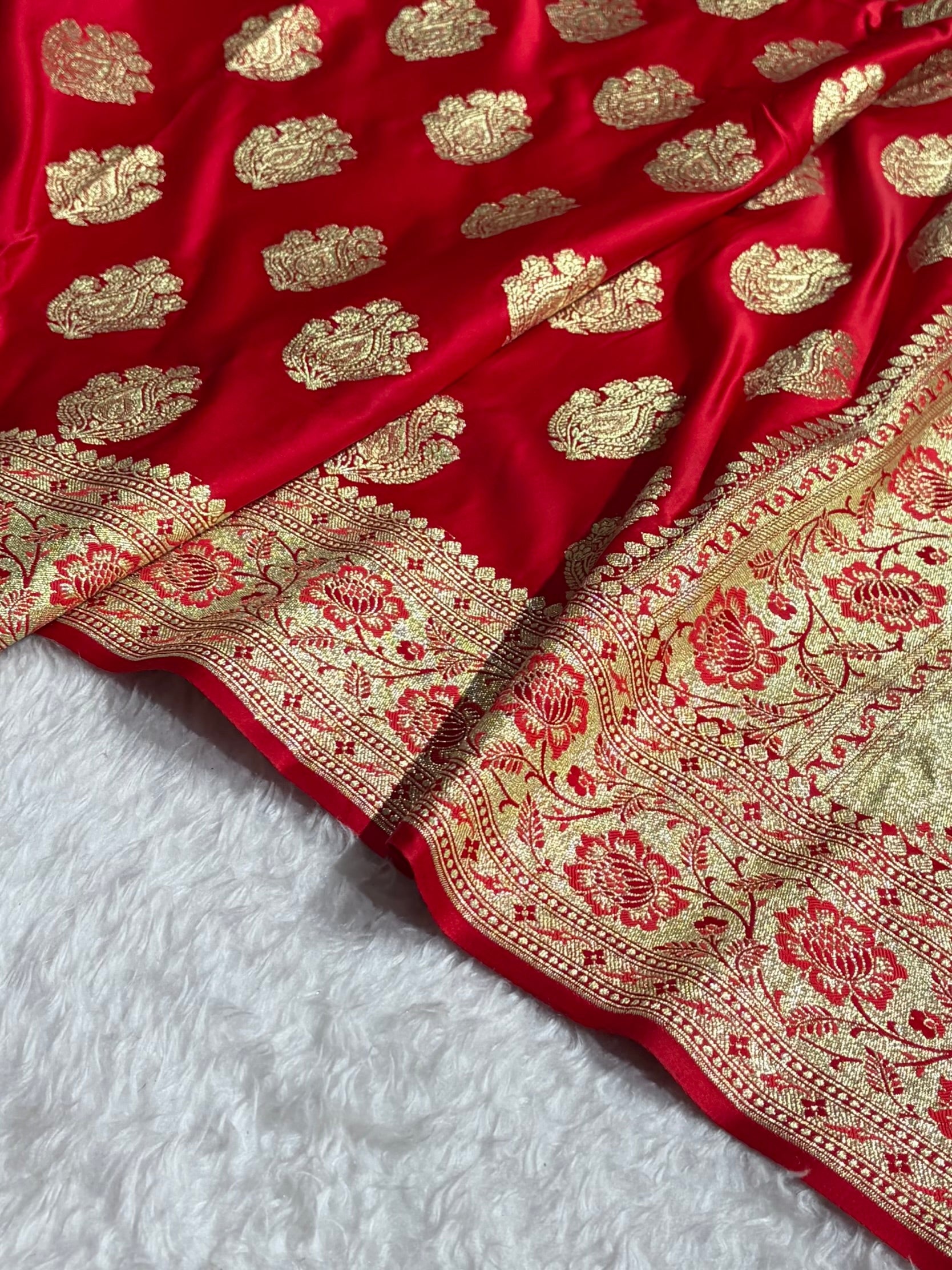 Banarasi Satin Katan Saree in Red Shades