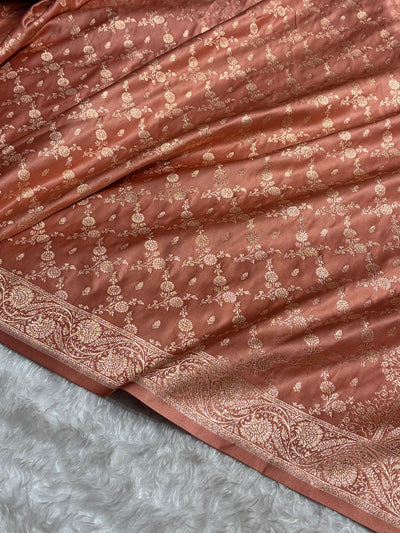 Banarasi Satin Katan Saree Jaal Pattern In Dusty Peach Shades SK133