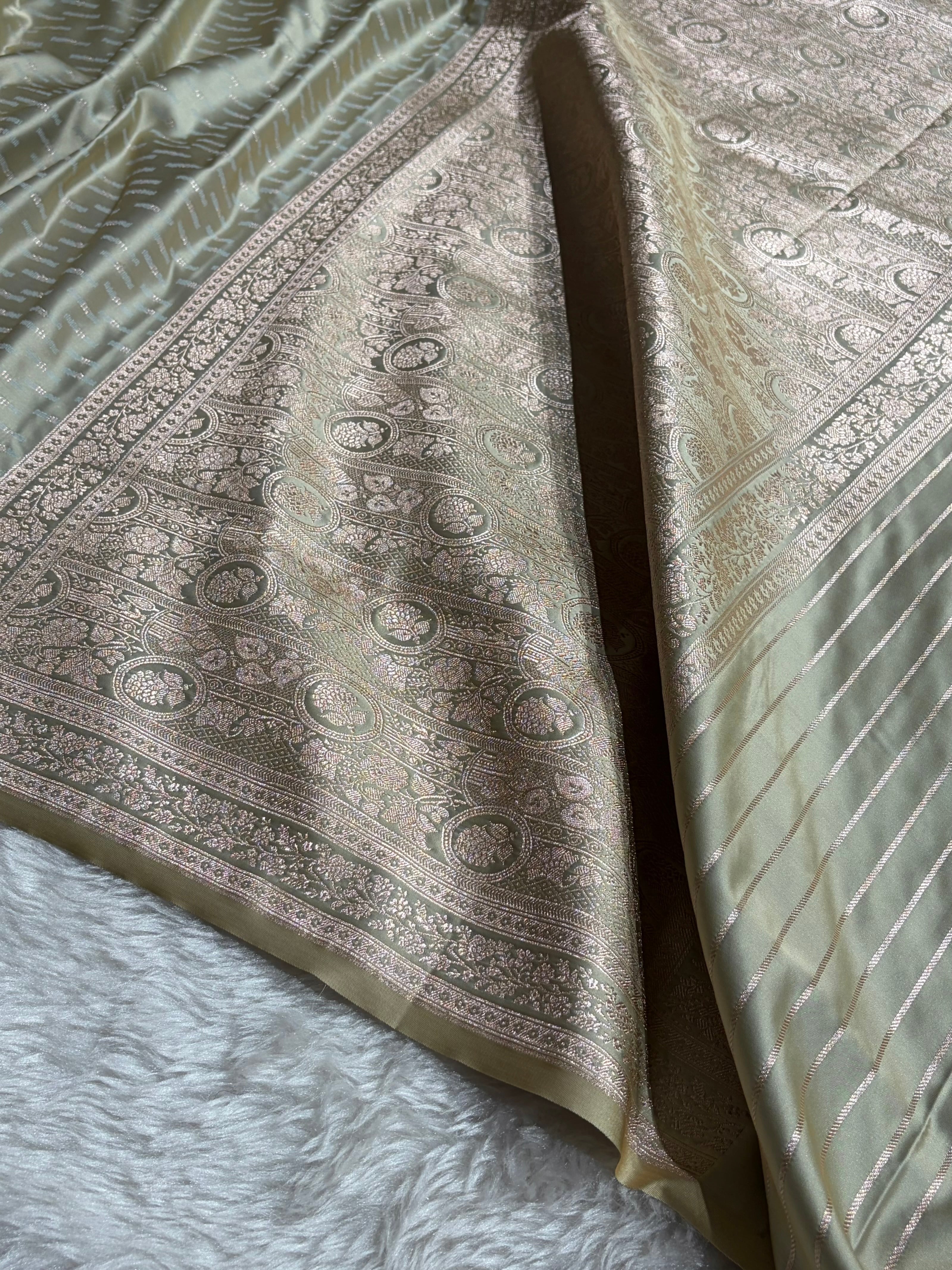 Pastel Pista Shades Tanchoi Motif Mashru Silk Saree MST-16