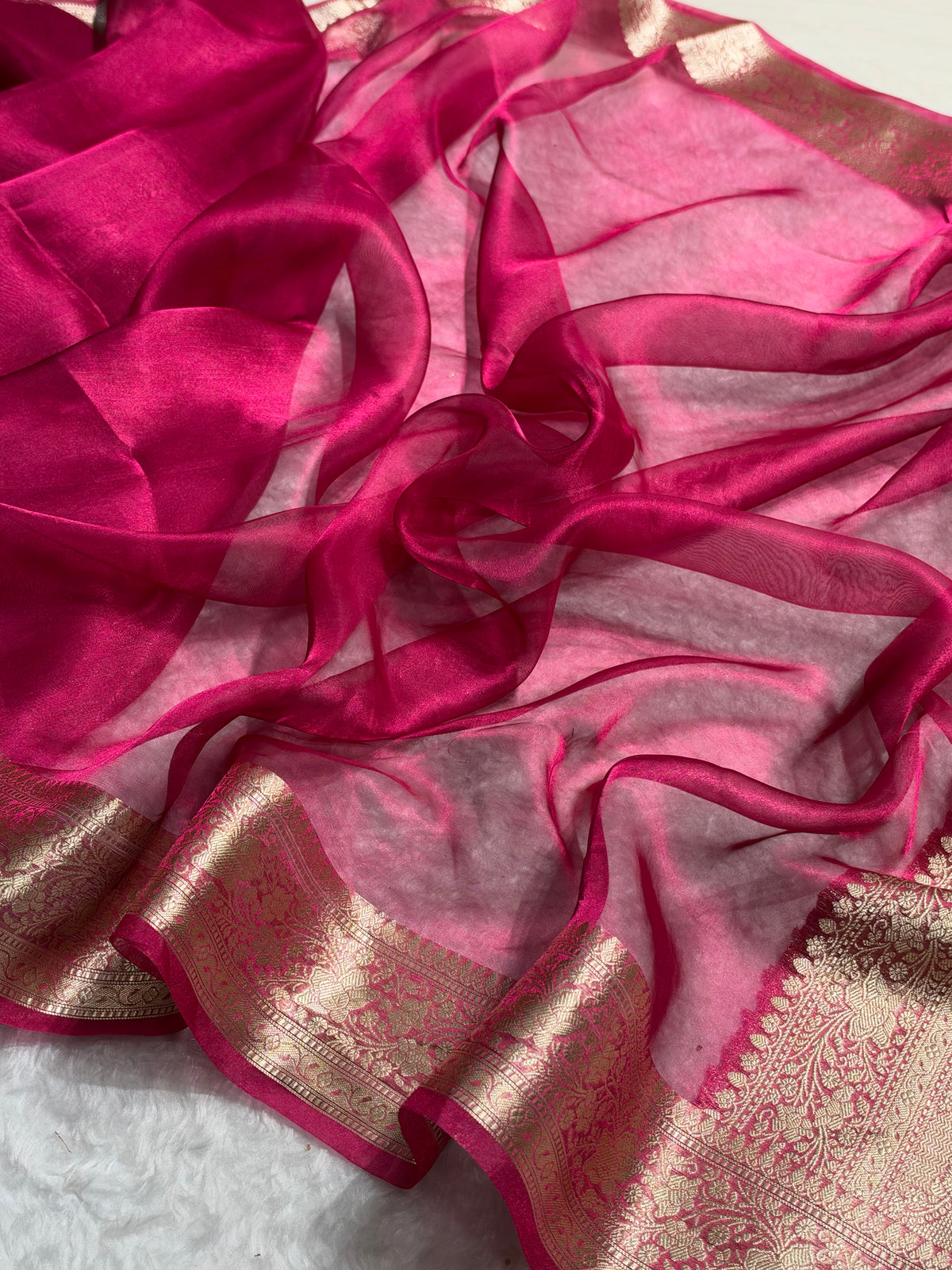 Banarasi Pink Shades Pure Tissue Silk Saree PT-61