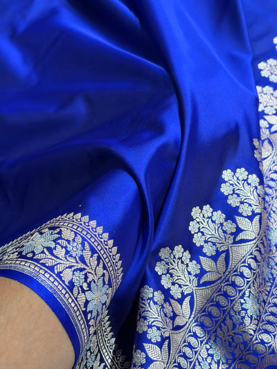 Royal Blue Shades Plain Banarasi With Minakari Floral Border Mashru Silk Saree MSM-123