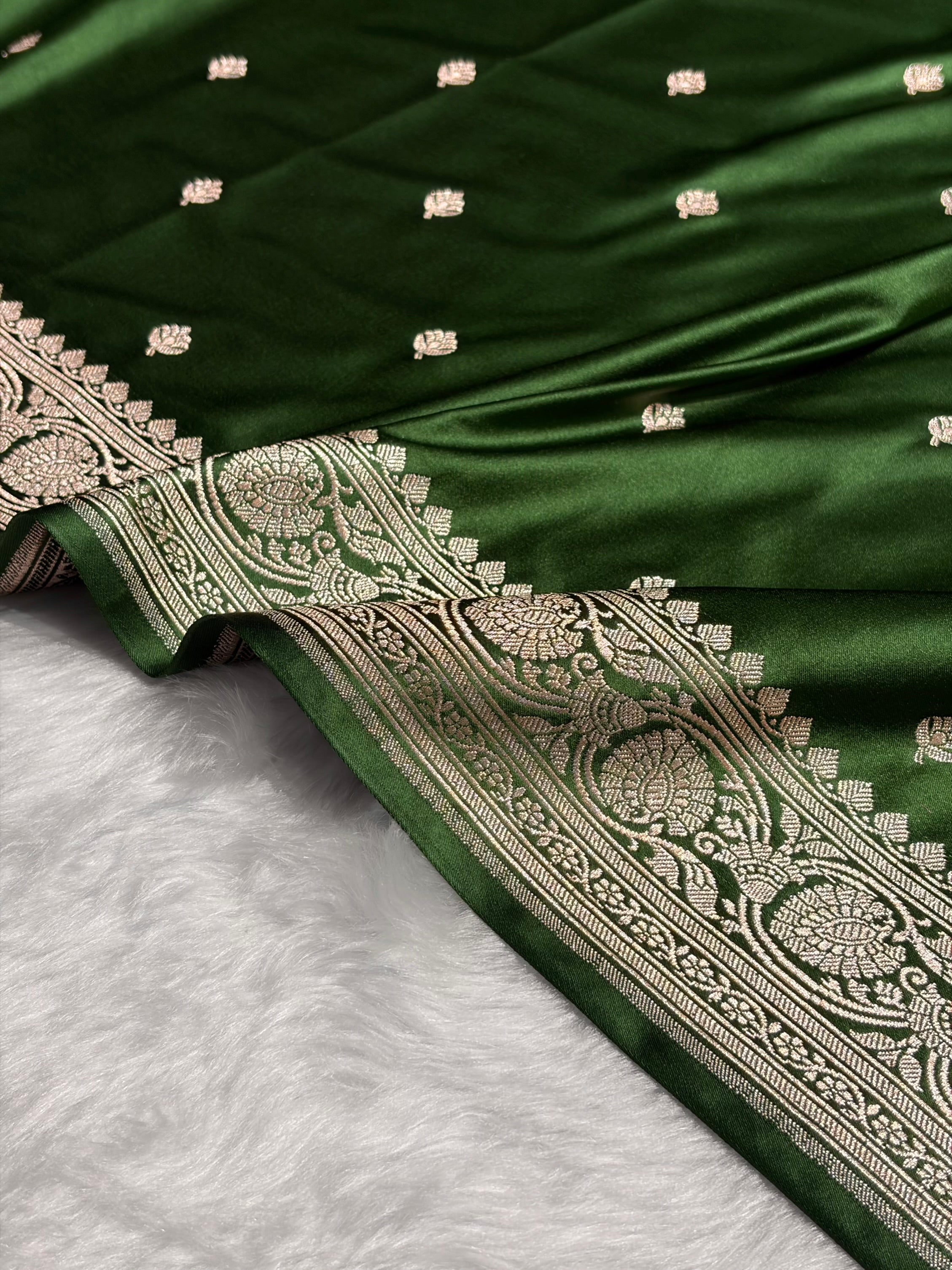 Banarasi Bottle Green Booti Mashru Silk Saree MS10