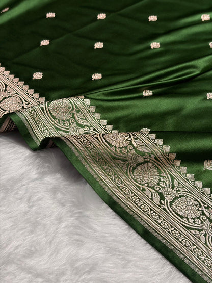 Banarasi Bottle Green Booti Mashru Silk Saree MS10