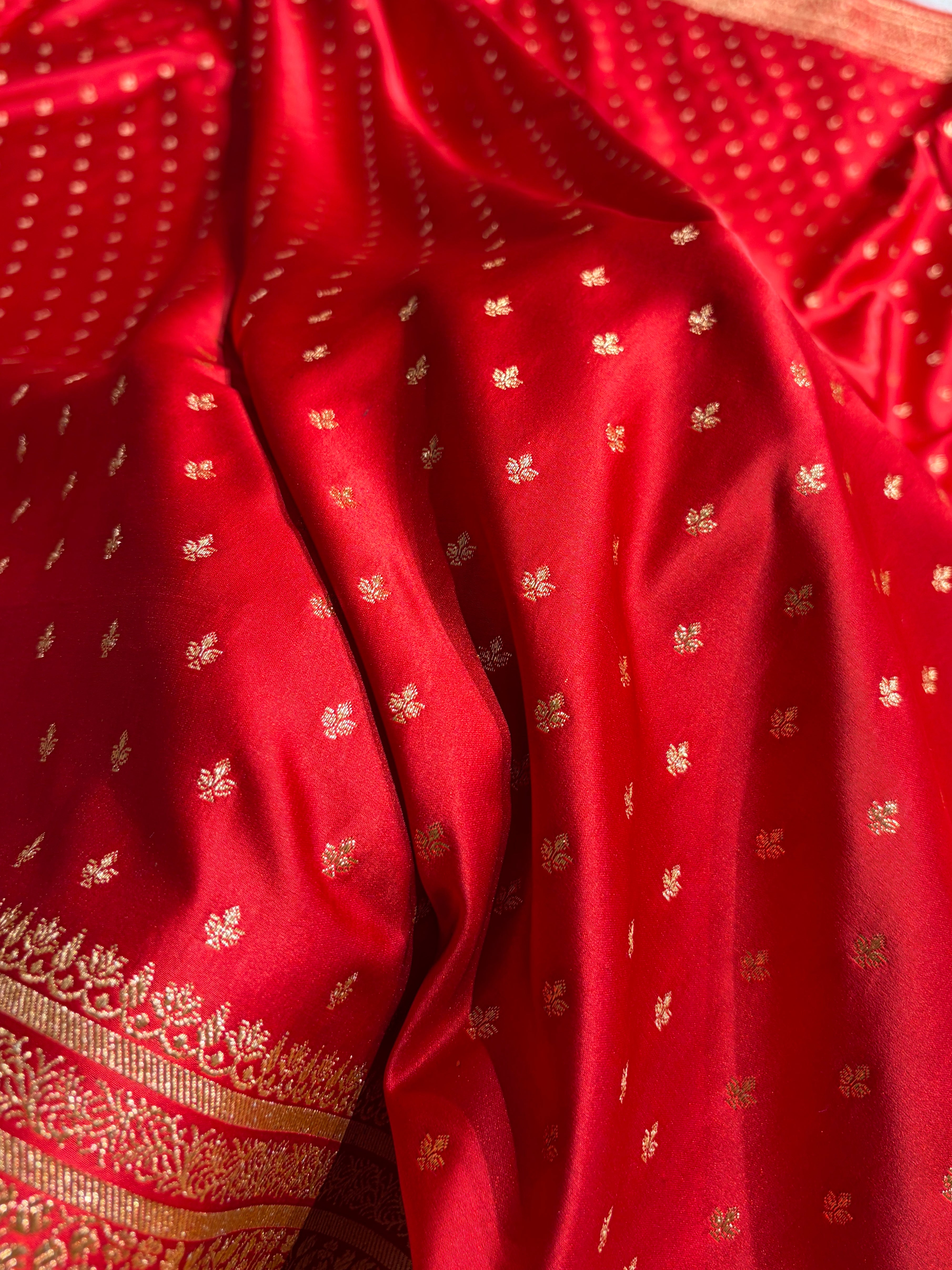 Banarasi Satin Katan Saree in Dark Red Shades SK88
