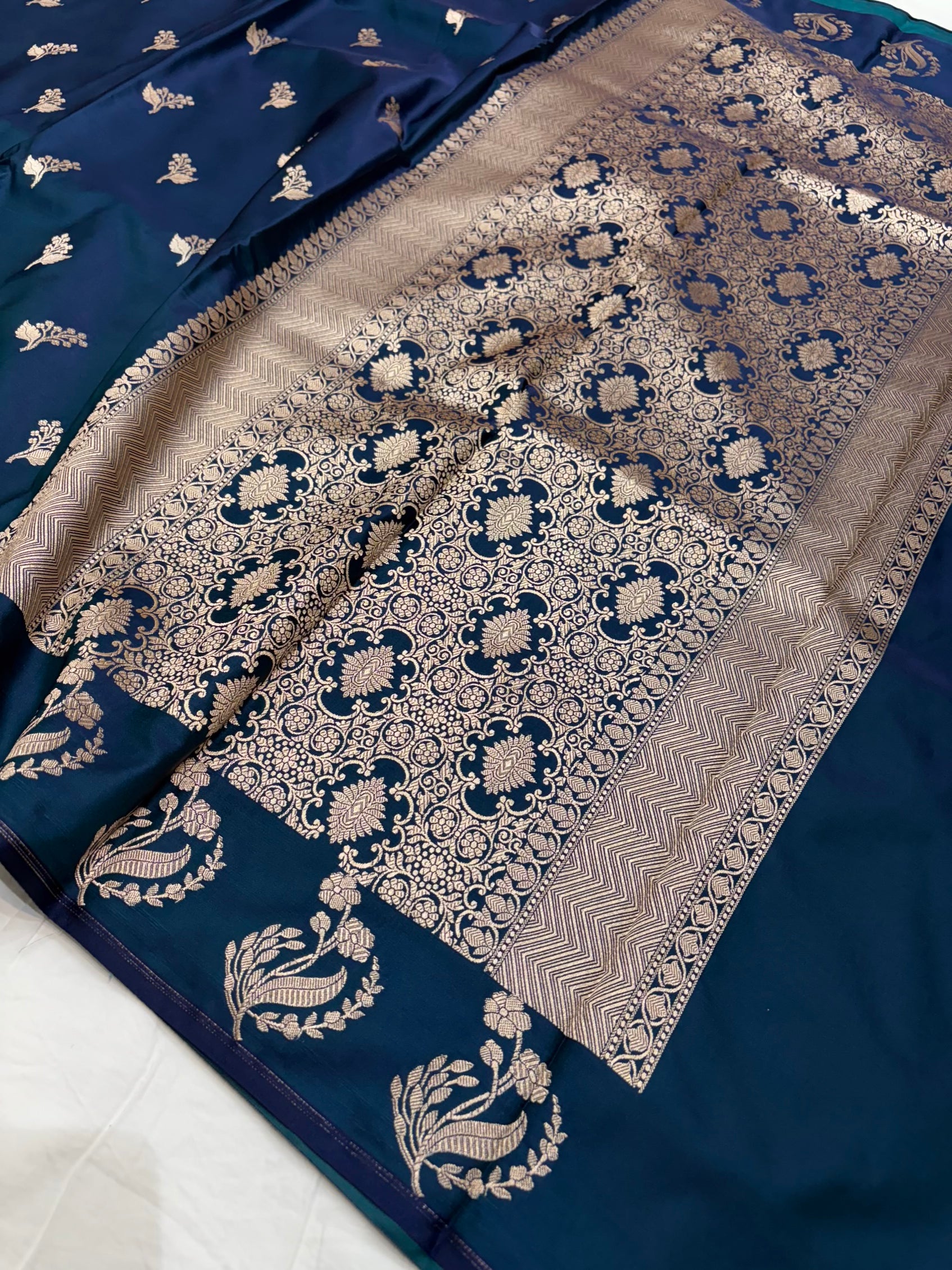 German Blue Shade With Booti Pattern Mashru Silk Saree