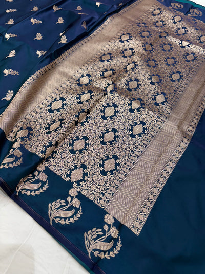 German Blue Shade With Booti Pattern Mashru Silk Saree