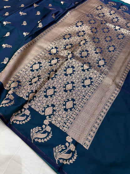 German Blue Shade With Booti Pattern Mashru Silk Saree