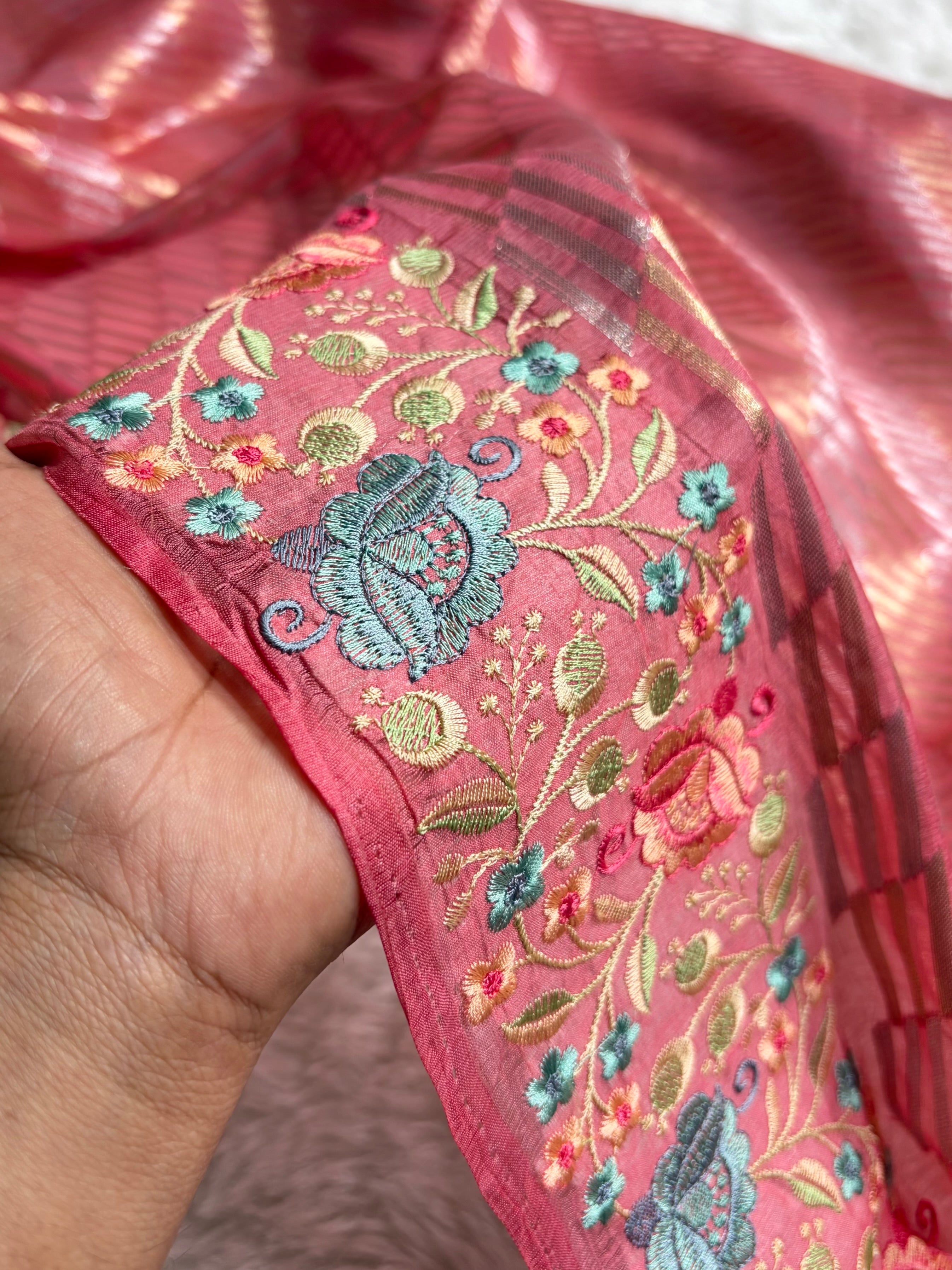 Banarasi Pure Organza Onion Pink Shades Banarasi Silk Saree PO-40