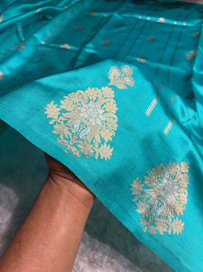 Powder Blue Shades Banarasi Handwoven Pure Paper Katan Silk  RM-66