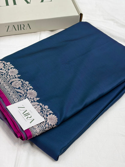 German Blue Shade With Booti Pattern Mashru Silk Saree