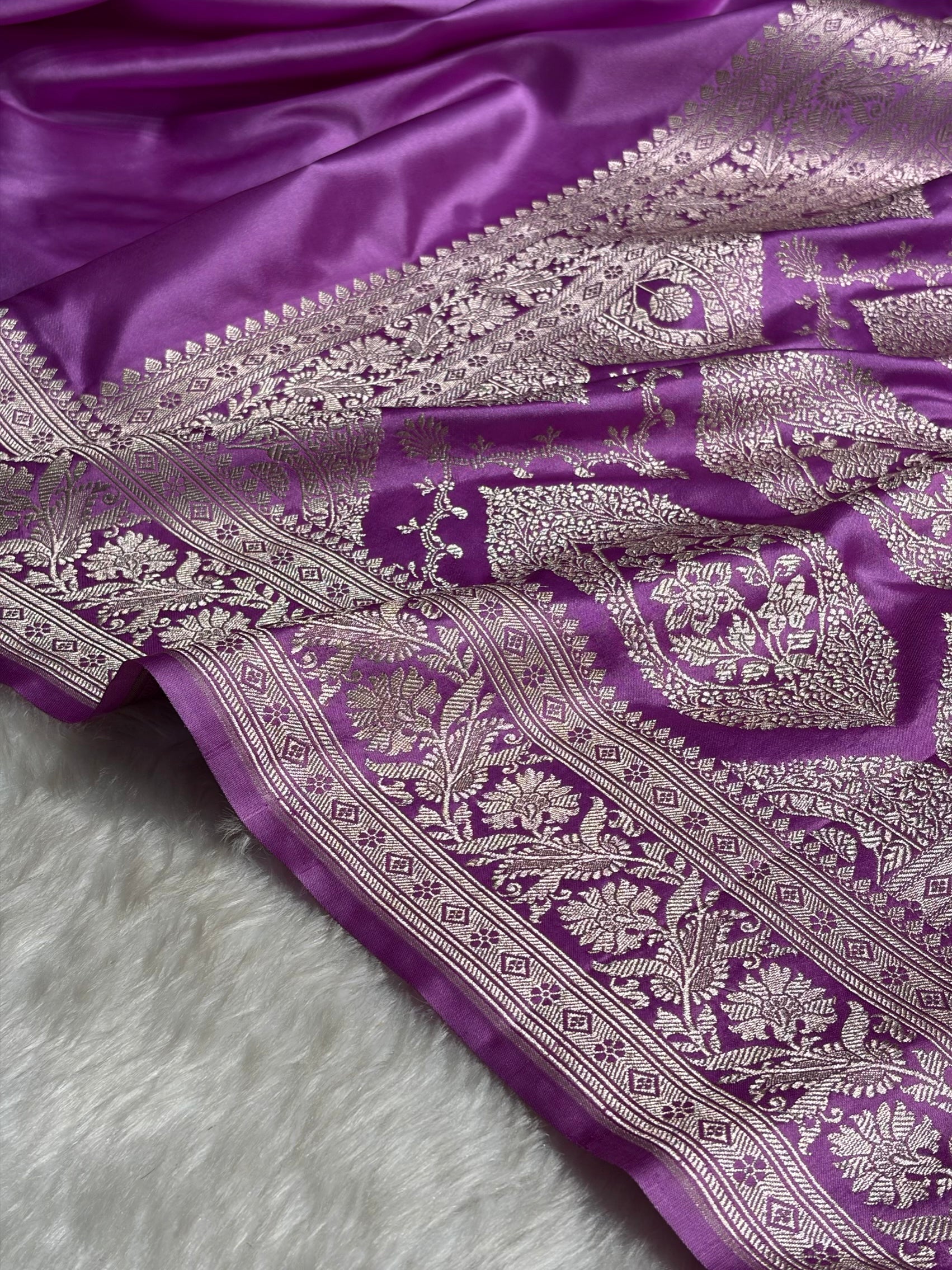 Lavender Plain Mashru Silk Saree MS22