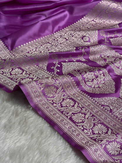 Lavender Plain Mashru Silk Saree MS22