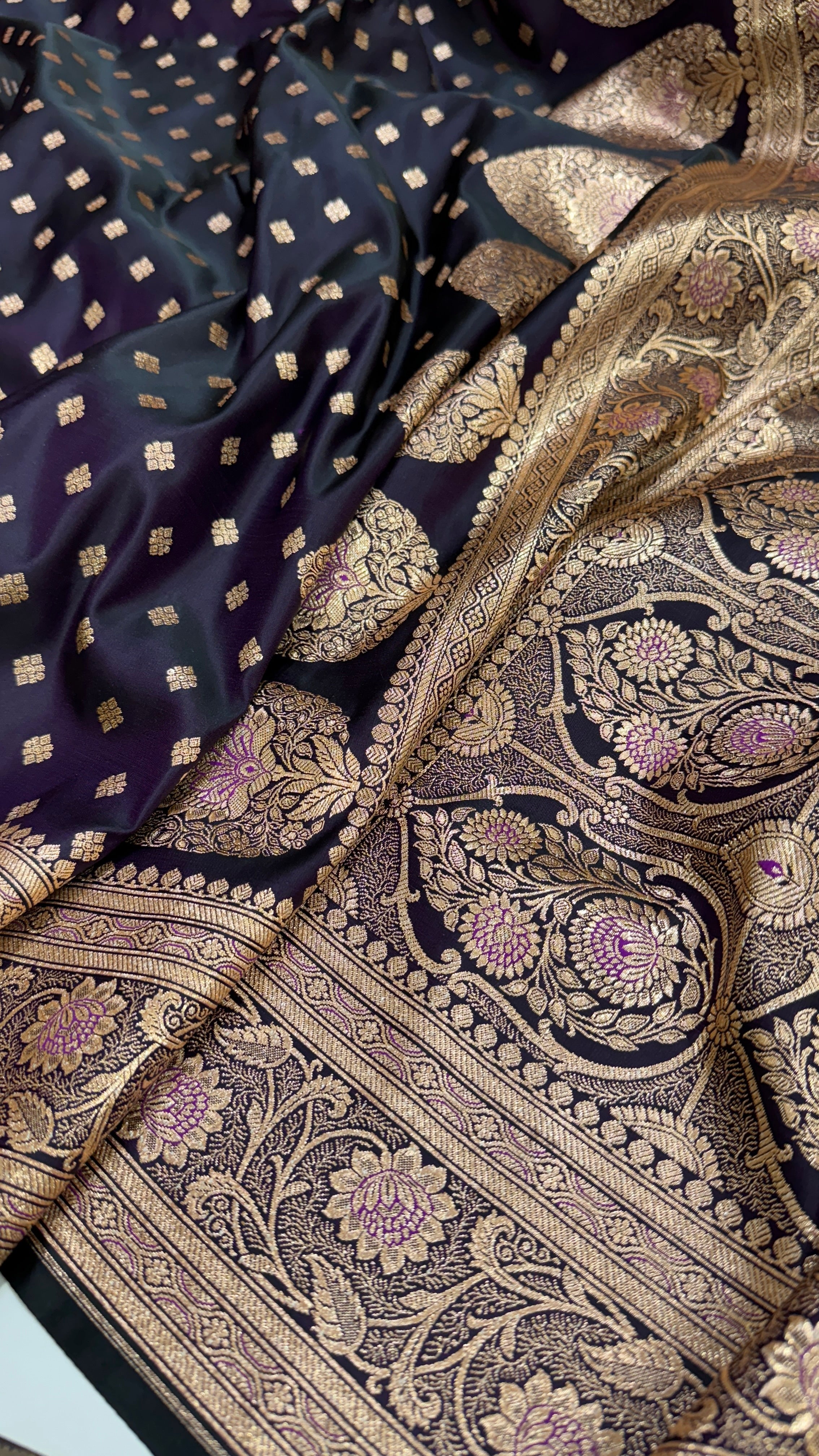 Dark Purple Traditional Booti Katan Silk Saree