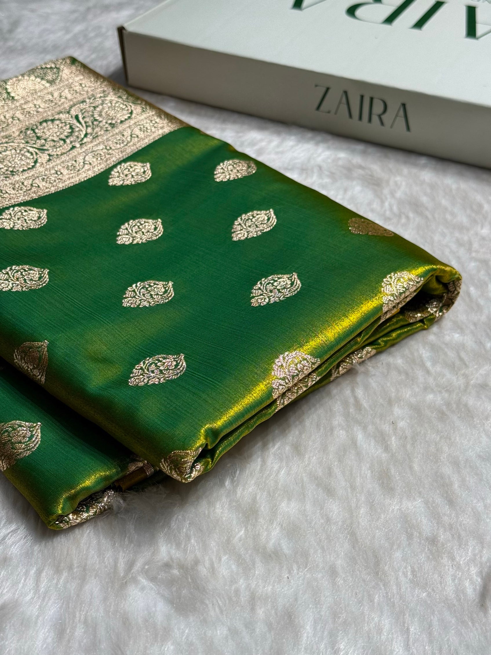 Ultra Light Weight Satin Silk Boota in Liril Green Shades SS03
