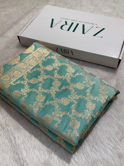 Pastel Seagreen Jaal Katan Silk saree SK25