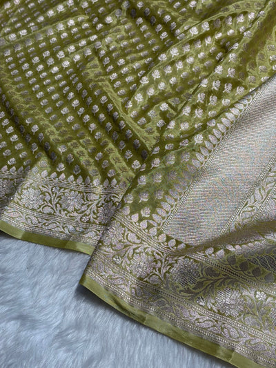 Lemon Green Crepe Silky Katan Banarasi Saree CSK-01