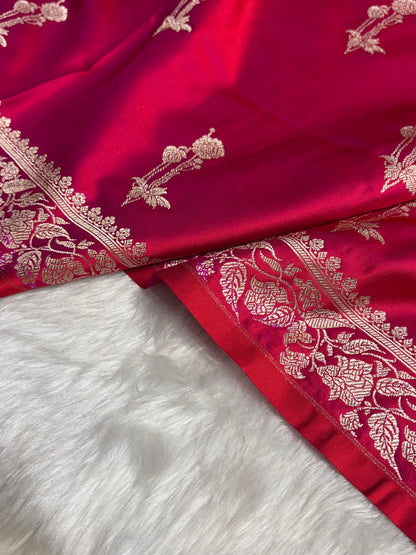Reddish Magenta Boota With Floral Border Mashru Silk Saree MSM-92