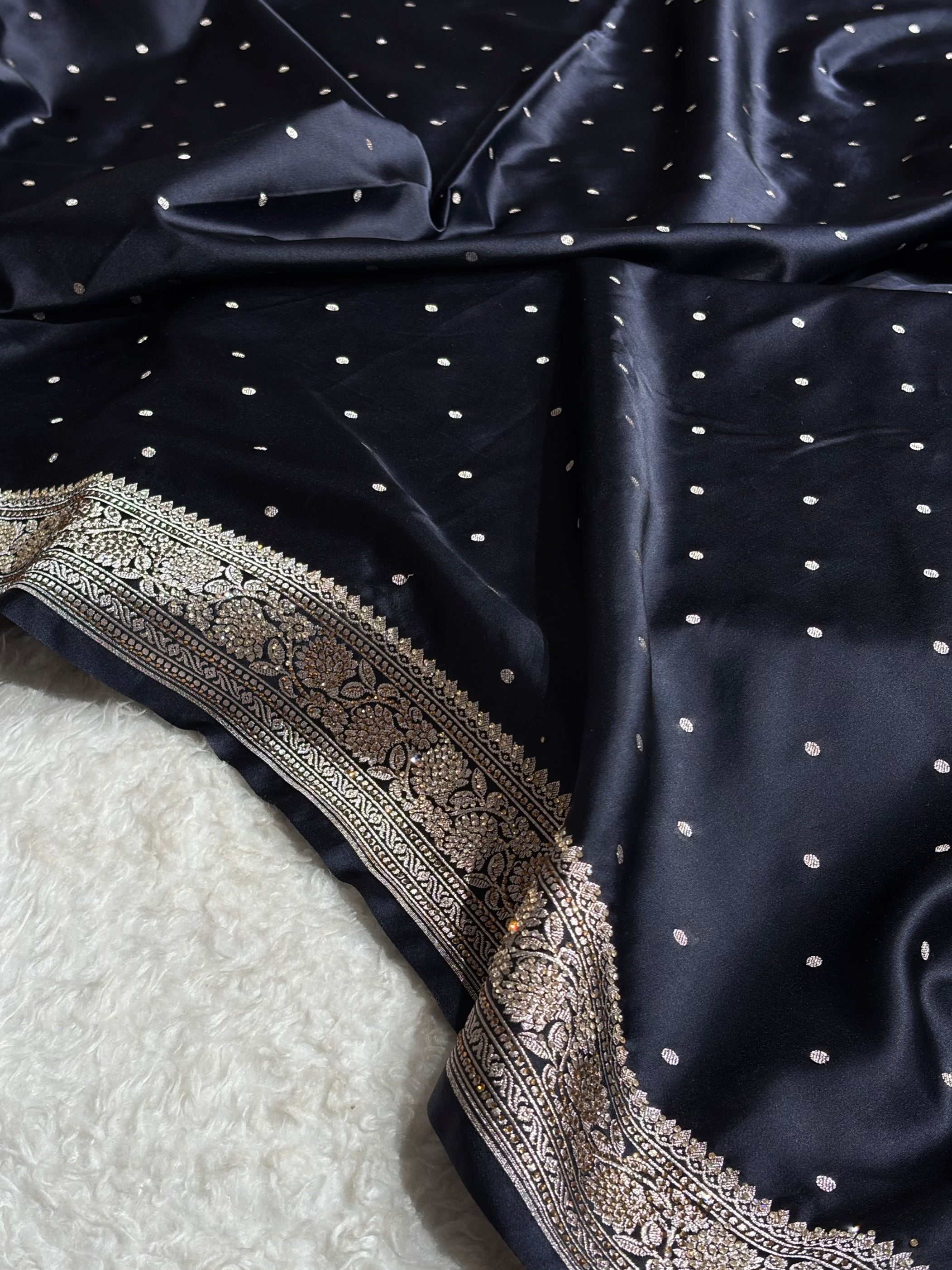 Black Shades Booti With Swarovski Stone Work Mashru Silk Saree BMS65