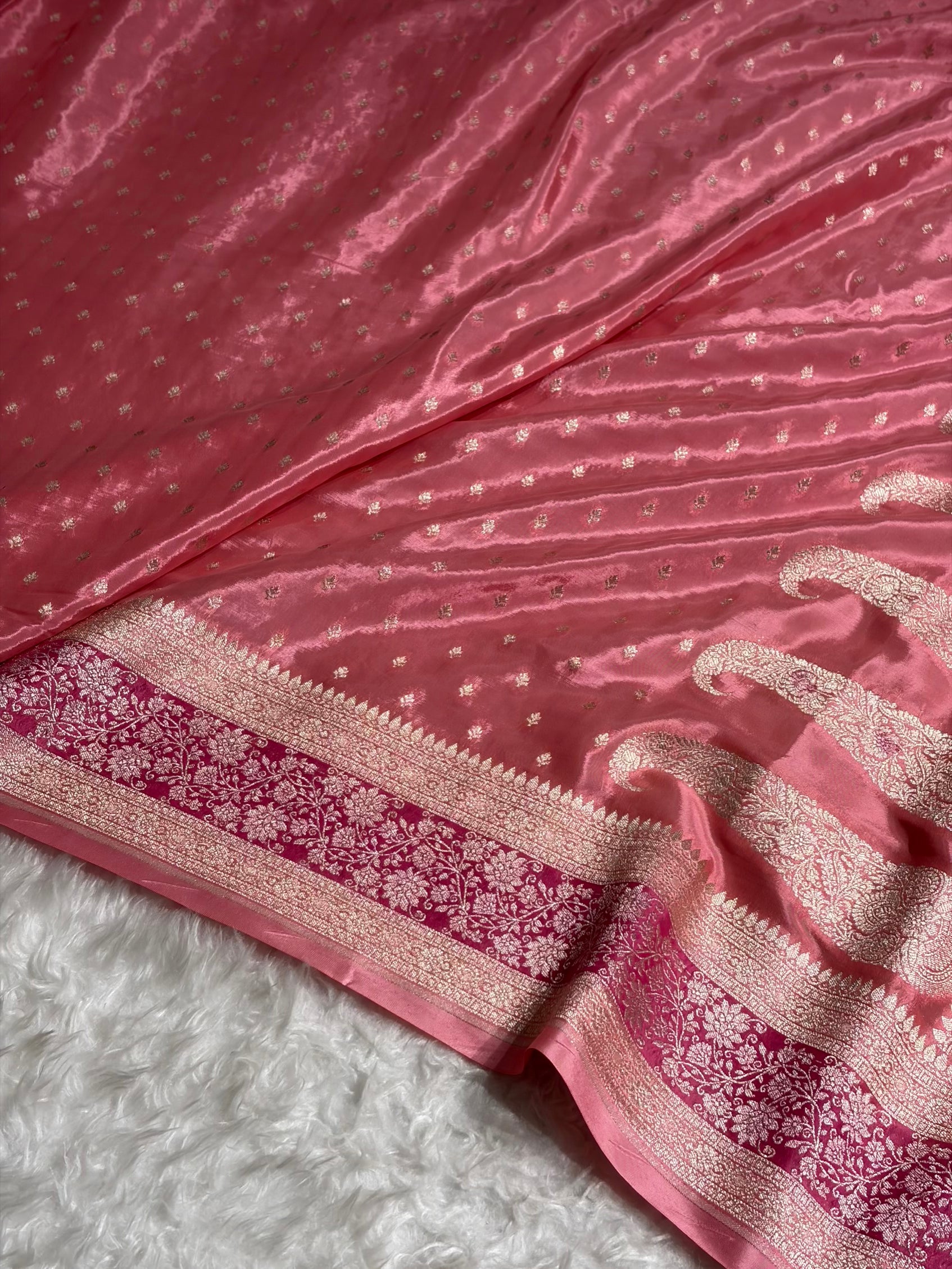 Peach Shades With Contrast Border Crepe Silky Katan Banarasi Saree CSK-06