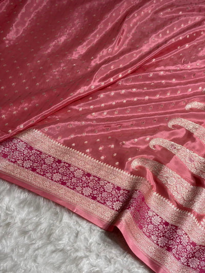 Peach Shades With Contrast Border Crepe Silky Katan Banarasi Saree CSK-06