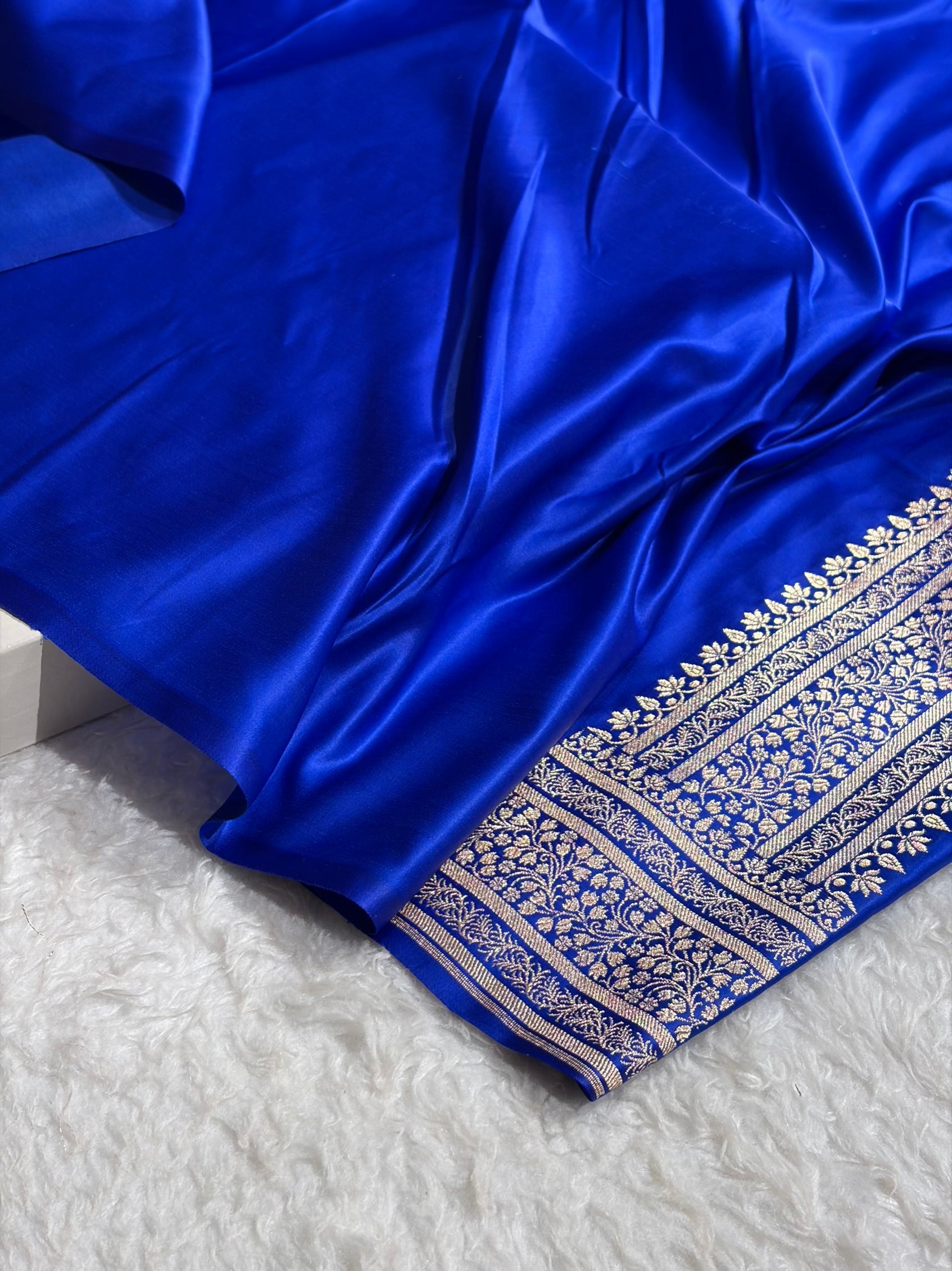 Banarasi Satin Katan Saree in Cross Royal Blue Shades SK88