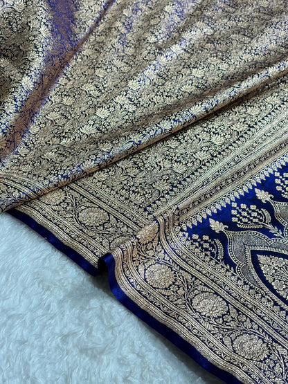 Royal Blue Shades Brocade Pattern Banarasi Satin Silk Saree SS42