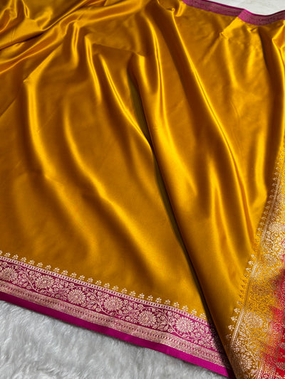 Banarasi Satin Katan Saree in Contrast Mustard / Rani Shades SK131