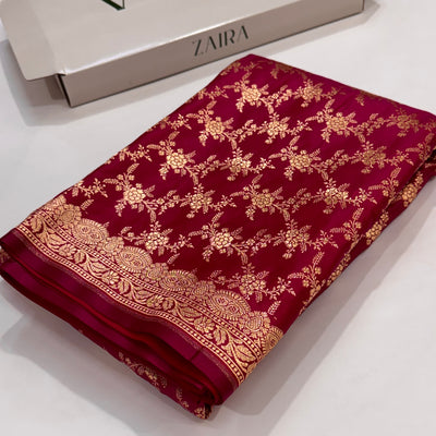 Light Wight Satin Silk Jaal in Rani Shades with brocade Blouse SS16