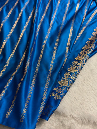 Banarasi Blue Satin Katan with Tanchoi Pattern SK163