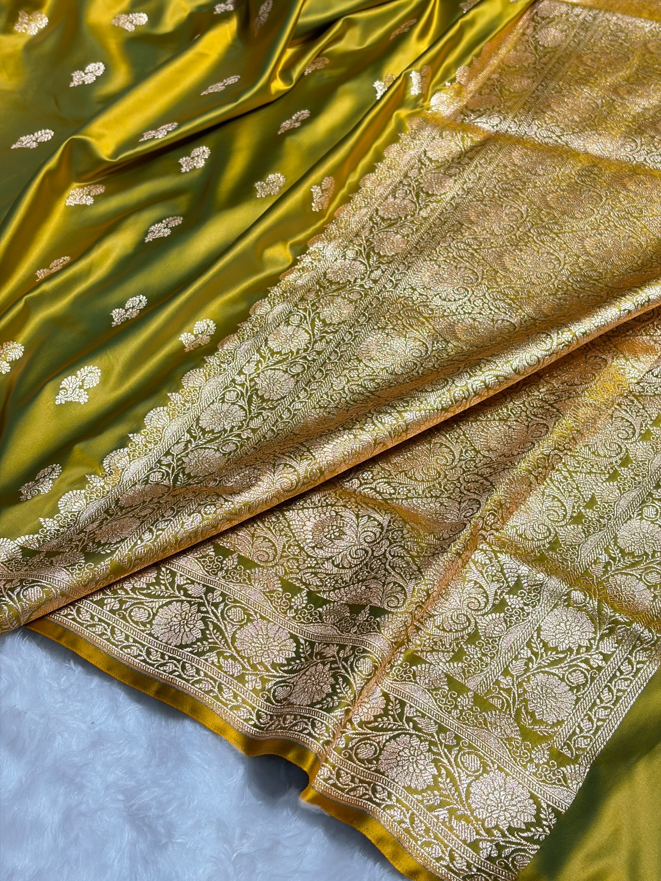 Liril Green Shades Floral Booti Motif Satin Katan Silk saree SK61