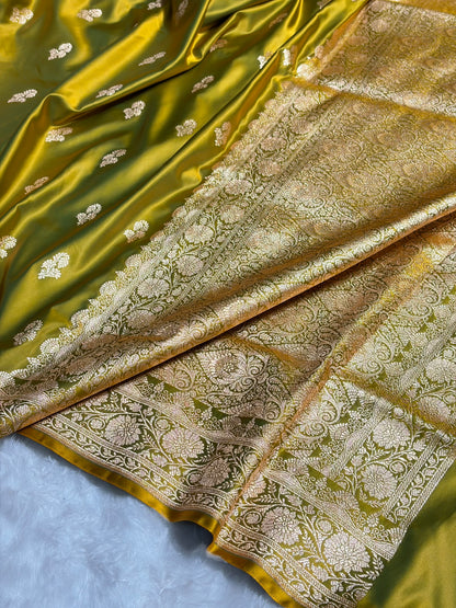 Liril Green Shades Floral Booti Motif Satin Katan Silk saree SK61